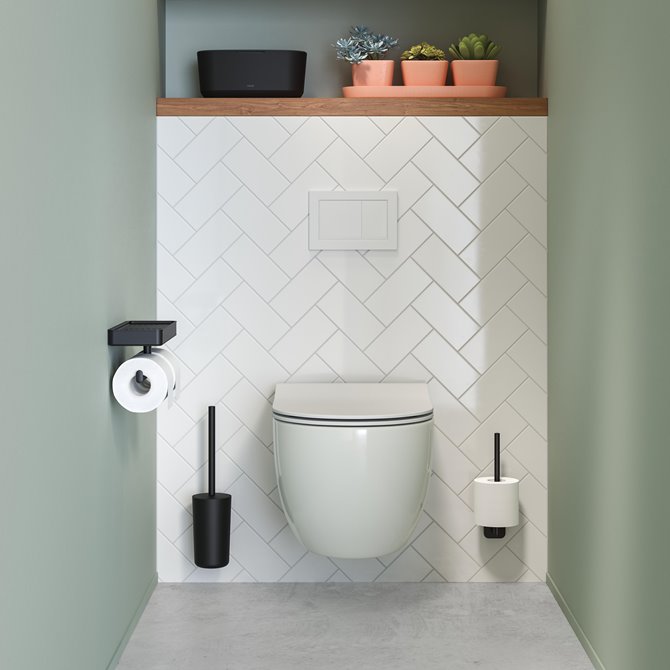 Windspeed Porte-rouleau de papier toilette 2 en 1 avec étagère, support  mural pour salle de bain et cuisine (noir)