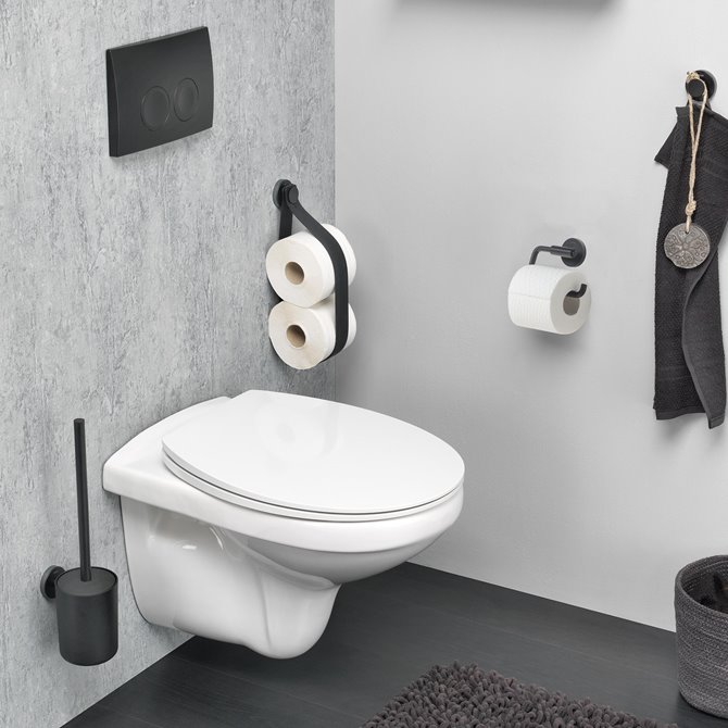 Tiger - Tiger Urban Ensemble d'accessoires de toilettes - Brosse WC avec  support - Porte-rouleau papier toilette sans rabat - Crochet  porte-serviette - Noir